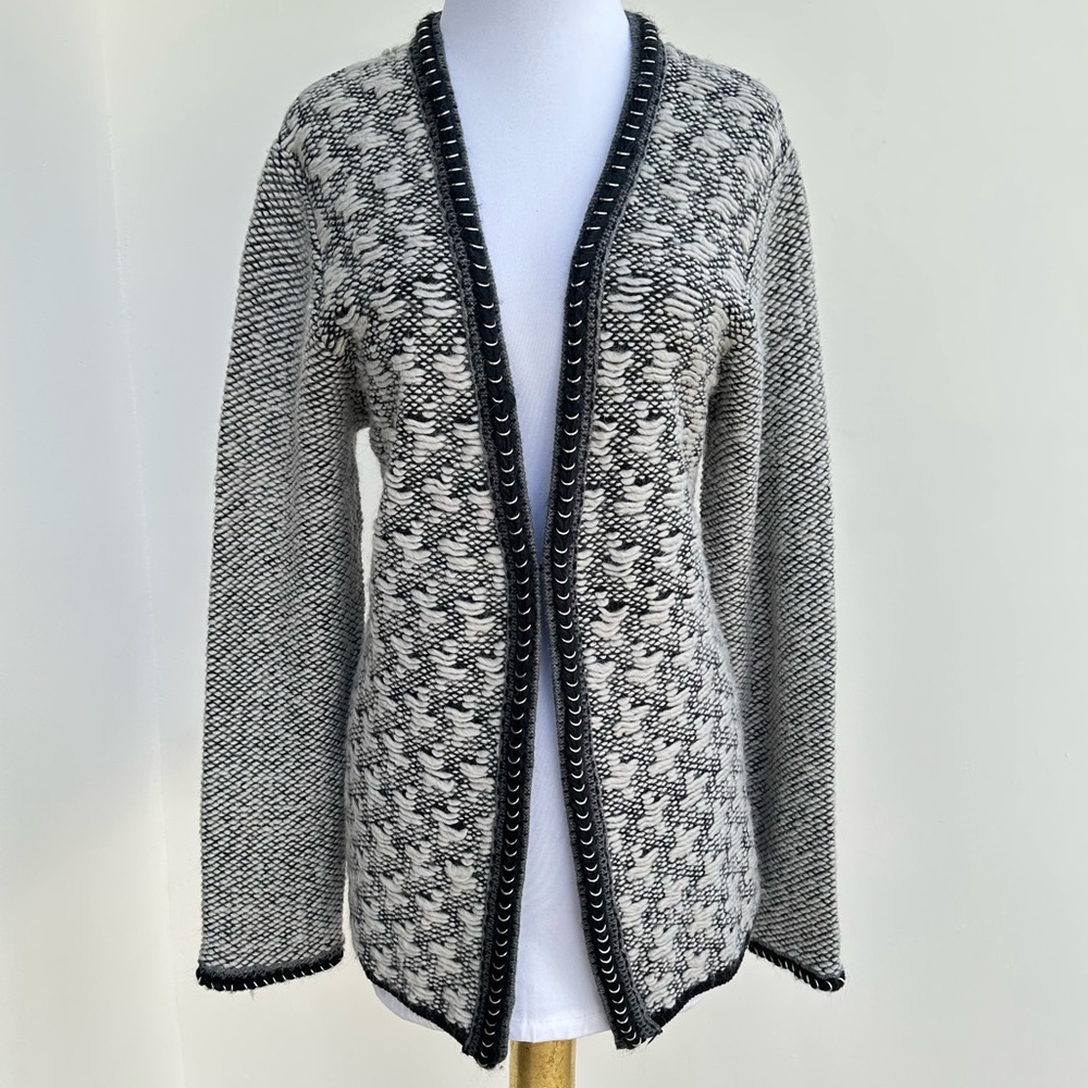 Coldwater Creek Wool Alpaca Blend Black and White Patterned Cardigan